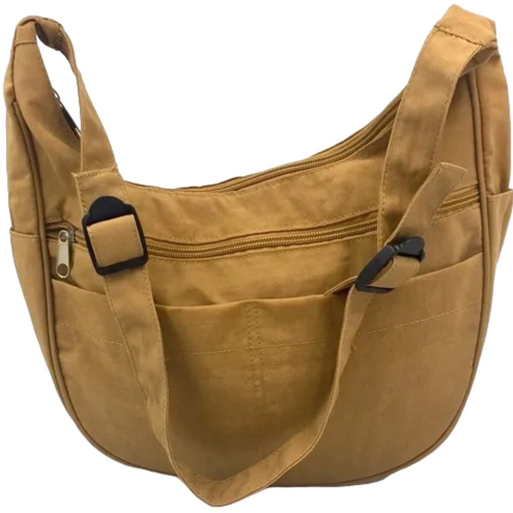 Tan Sling Nylon Hobo Shoulder Bag